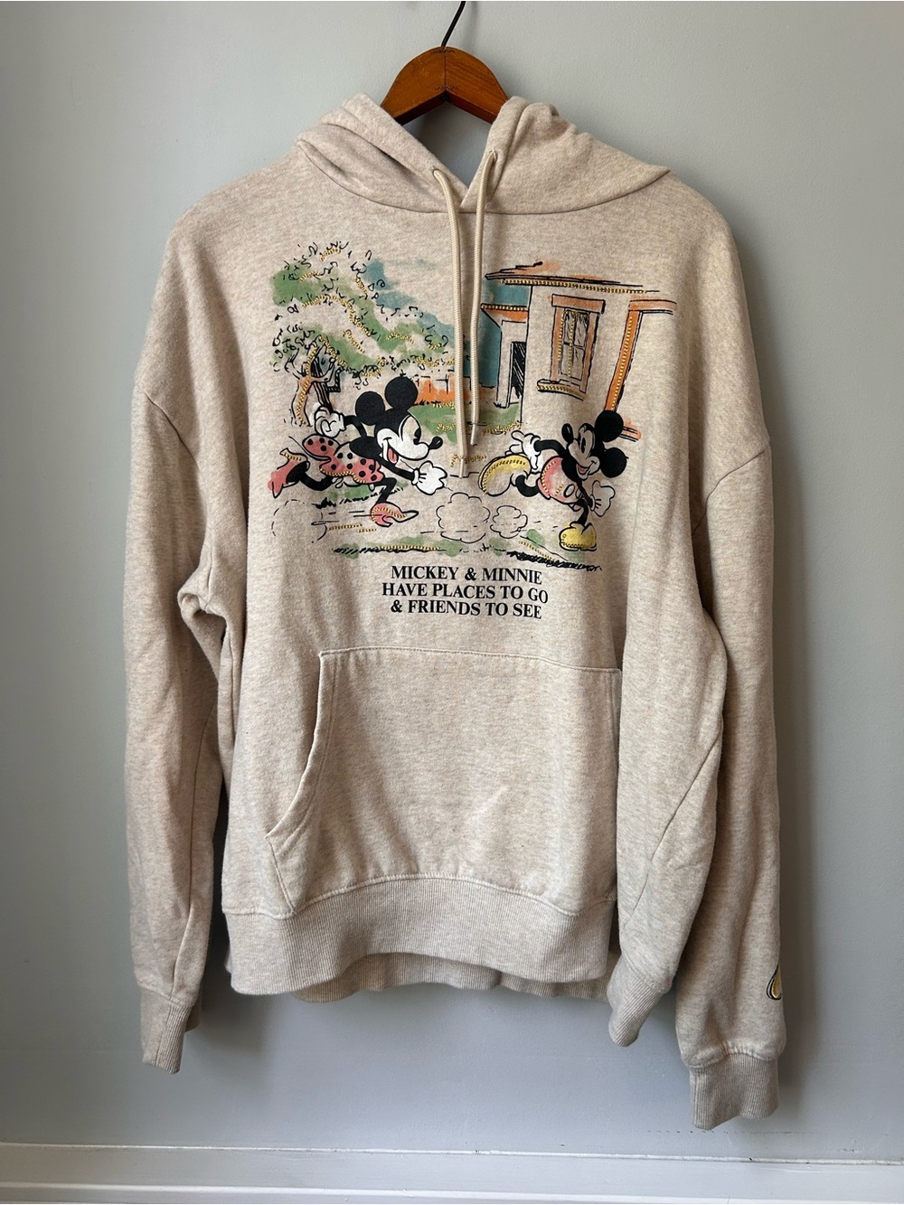Disney Hoodie Sz XL Mickey‎ & Minnie Have Places To Go & Friends To See Oatmeal